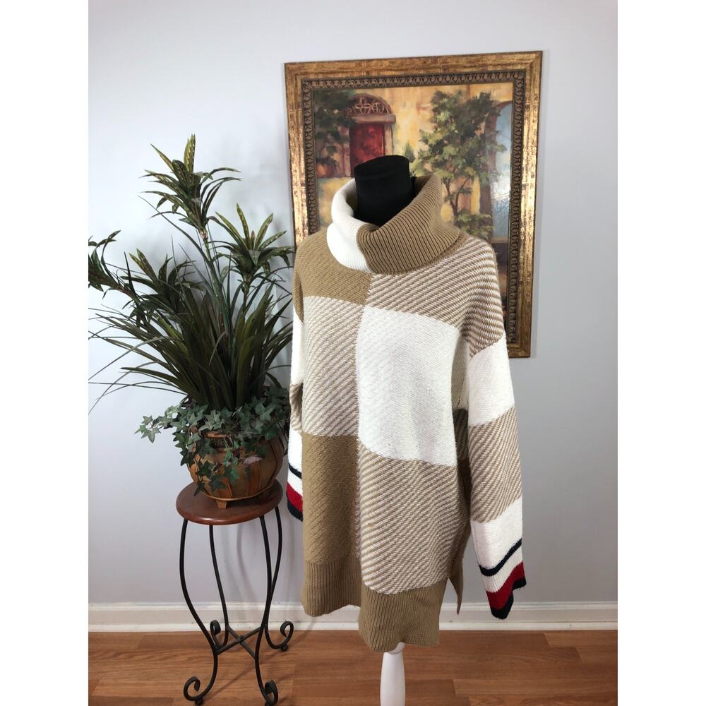 Tommy Hilfiger Tunic Sweater Women's M White Beige Eclectic Grandpa Streetwear - Picture 4 of 9